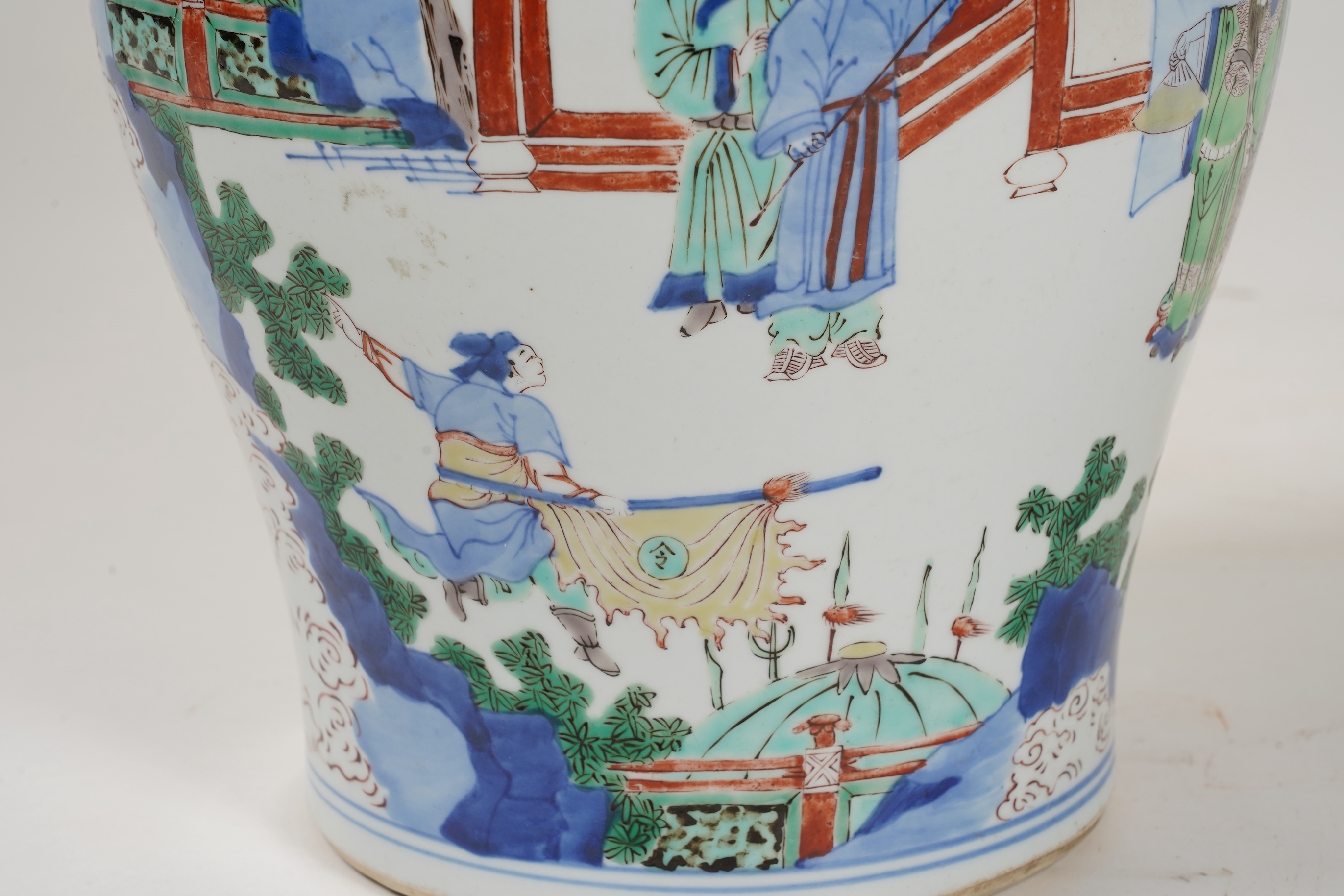 A Chinese wucai baluster jar, possibly Shunzhi / Kangxi period